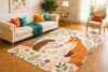 ICE ARMOR 5' x 7' Woodland Hedgehog Fox Rug, Cozy Pumpkin Mushroom Lantern Theme, Durable Low Profile Carpet with Grippy Back for Nursery, Reading Nook and Classroom