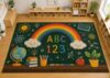 ICE ARMOR Large 6'7" x 9'10" Rainbow ABC Classroom Area Rug, Soft Low Pile Indoor Rug with Non-Slip Silicone Backing for Kids Room, Playroom, Green