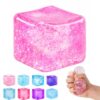 Ice Cube Squishy Fidget Toy, Slow Rise Squeeze Sensory Toy Stress Ball for Office Desk Anxiety Relief, Focus & Calm Novelty Gift for Teens- Rose Pink Glitter