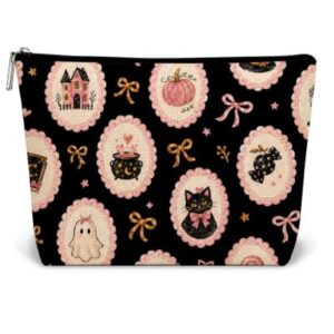 IERNCDFM Goth Black Cat and Witch Halloween Makeup Bag for Women