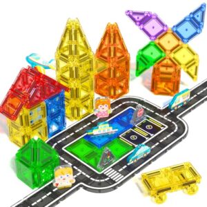 IGIVI Mini Magnetic Tiles Road & Car Travel Set