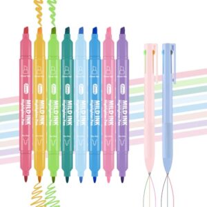 IGreis 10 Pcs Aesthetic Highlighters and Gel Pens Set - 8 Colors Dual Tip Pastel Highlighters (Chisel & Fine Tips) & 2 Pcs 3-in-1 Multicolor Gel Pens for Journaling, School Supplies, Textbooks