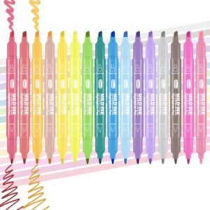 IGreis 18 Pcs Aesthetic Highlighters and Gel Pens Set - 16 Colors Dual Tip Pastel Highlighters (Chisel & Fine Tips) & 2 Pcs 3-in-1 Multicolor Gel Pens for Journaling, School Supplies, Textbooks