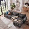 IKAKOS 118" L-Shaped Sectional Sofa with Movable Ottoman, Corduroy