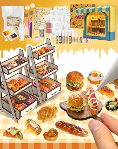 iLAND Air Dry Clay Kits Fun Crafts for Teens DIY Mini Bakery Miniature Food Toy Easy Crafts for Adult Women 1/12 Scale Accessories of Dollhouse Kitchen Creative Family Game Night Birthday Gift Ideas