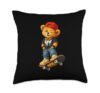 I Love NYC, Urban Skateboarding Bear Street Art Graphic Throw Pillow