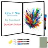 iNenya Double-Sided White Board 12x9 inch - Ultra-Thin Portable Dry Erase Board with 3 Markers & Anti-Ghosting Surface | Magnetic-Ready | Foldable for Office, School, Travel, Homeschool (Green)