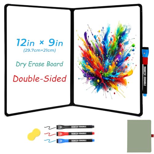iNenya Double-Sided White Board 12x9 inch - Ultra-Thin Portable Dry Erase Board with 3 Markers & Anti-Ghosting Surface | Magnetic-Ready | Foldable for Office, School, Travel, Homeschool (Green)
