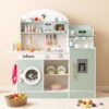 INFANS Kids Kitchen Playset, Toddler Wooden Kitchen Pretend Cooking Toy Set with Coffee Maker Ice Machine Dishwasher Microwave Storage Cabinet, Simulation Play Kitchen for Boys Girls 3+