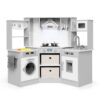INFANS Kids Kitchen Playset with Real Running Water, Ultimate Wooden Corner Pretend Cooking Set with Simulation Light Sound Stove Storage Cabinet, Play Toy Gift