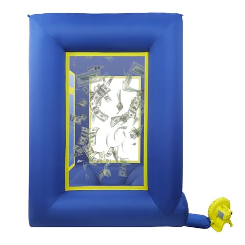 Inflatable Cash Cube Booth, Inflatable Money Machine Booth, Cash Grab Stand w/Transparent Window & Top Vents for Carnivals Festivals Parties & Business(78.7" x 78.7" x 106.3" Blue)