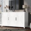 InfraHHZQ Vibe Haus TV Stand for 65 Inch TV, Modern Entertainment Center Media Console Cabinet with 2 Large Storage Cabinets, Adjustable Shelves & Solid Wood Legs, White for Living Room Bedroom