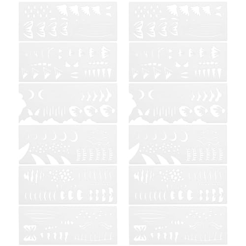 INFUNLY 12 Pcs Fish Scale Stencils for Paint Reusable Fishing Lure Stencil Kit 2.1"x5.3" Fishbone Hollow Drawing Template Fish Lure Airbrush Stencil for Custom Baits Fishing Gear DIY Craft