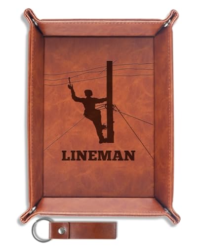 INNObeta Lineman Gifts Valet Tray, Desktop Storage Organizer, PU Leather Bedside Tray, Key Coin Holder, New House Gifts for Friends on Housewarming Party