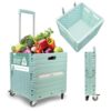 Inspired Living Collapsible Folding Utility Cart, Heavy-Duty Rolling Crate with 360° Wheels, Telescoping Handle, Hidden Lid, Holds 200 Lbs, Pale Mint