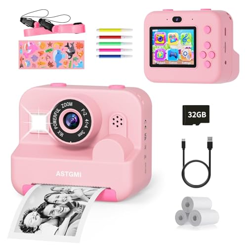 Instant Photo Camera, 12MP Selfie Instant Camera, 1080P 2.4 inch HD Video Camera Photos for Children with 32GB SD Card, Communion Gifts for Girls from 3 to 12 Years Birthday Christmas