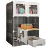 Integrated Cat House Hammock Cat Crate Indoor Catio (Grey)