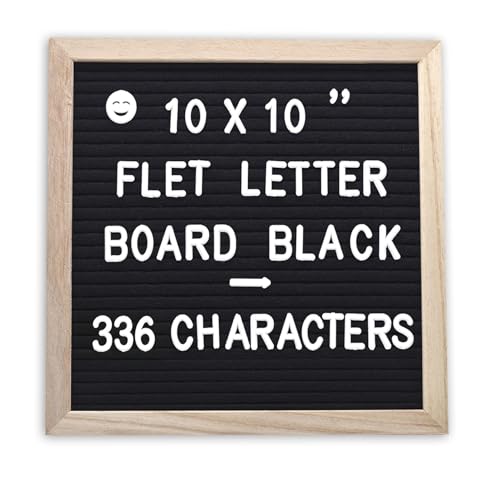 Intomyth Felt Letter Board with 336 Letters Numbers & Symbols, First Day of School Board, 10x10 Inches, Changeable Message Board with Wooden Frame Wall Mount Hook (Black)