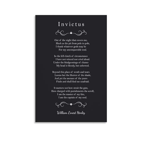 Invictus Poem Quotes Wall Art Canvas Inspirational Poster Motivational Pictures Print William Ernest Henley Poetry Painting Decor Artwork Poster for Room Aesthetic Posters & Prints on Canvas Unframed 20"x30"