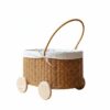 Ioensy Children Storage Cart Rattan Toy Cart Organizer Basket Trolley With Wooden Wheels Handwoven Wicker Design Encourages Imaginative Play Suitable for, With Lining
