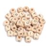 IPIO 100PCS 8mm Wooden Square Alphabet Beads Cube Loose Spacer 26 Letters Beads for Jewelry DIY Crafts Making Accessories Findings Beige