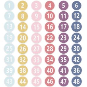 Ireer 48 Pcs 6'' Line up Spots for Classroom Floor - Number Dots Stickers Classrooms Floor Vinyl Waterproof Line up Numbers Stickers Markers for Preschool Kindergarten Back to School(Happy Day Color)