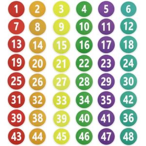 Ireer 48 Pcs 6'' Line up Spots for Classroom Floor - Number Dots Stickers Classrooms Floor Vinyl Waterproof Line up Numbers Stickers Markers for Preschool Kindergarten Back to School(Rainbow Color)