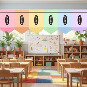 Irenare 6 Pcs School Classroom Curtains Back to Classroom Pastel Crayon Curtains 36" x 24" Pastel Colorful Decor for Kindergarten Preschool Daycare Primary School Bedroom Playroom Kid Room