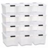 IRIS USA 12-Pack 40 Quart Stackable Storage Bins with Lids, Clear/White