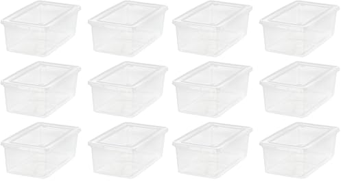 IRIS USA 12-Pack Storage Bins with Lids, 6 Quart - Crystal Clear, Shoe Boxes Stackable Containers Organize Shoes Closet Shelves, Teacher Tools Classroom Organization, Game - BPA-Free Plastic