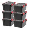 IRIS USA 6-Pack 19 Qt Storage Bins with Gasket Lids, Black/Red