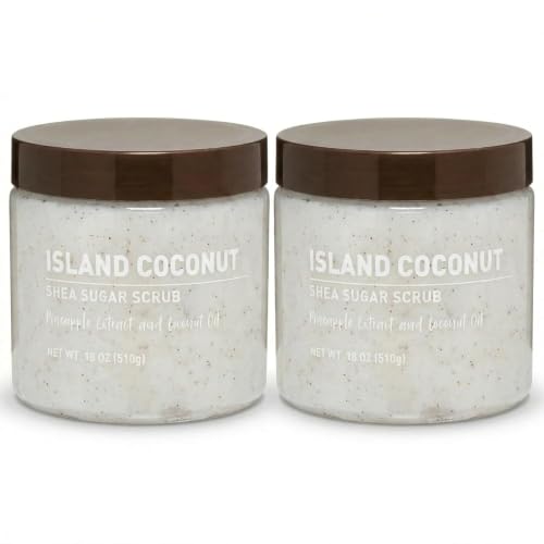 Island Coconut Sugar Scrub – Exfoliating Body Scrub for Women, Moisturizing Shea Butter, Natural Sugar Exfoliant, Hand and Foot Scrub, Paraben-Free, All Skin Types, 18 oz (Pack of 2)