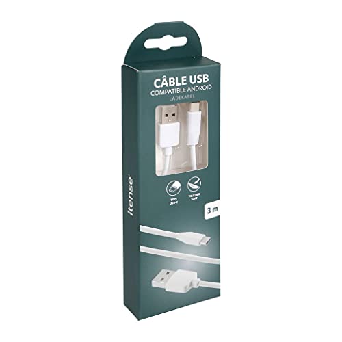 ITENSE - USB C Type Fast Charging Cable - Cable Length: 3 m - Compatible with Android - Heavy Duty - Reinforced End Caps for Better Product Durability - Output Current: DC 5V/1000mAh