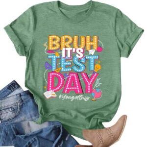 Ithalt Womens Teacher Shirts Test Day Teacher Shirt Testing Graphic Tshirt Teacher Gifts Tops(Green1,Medium)
