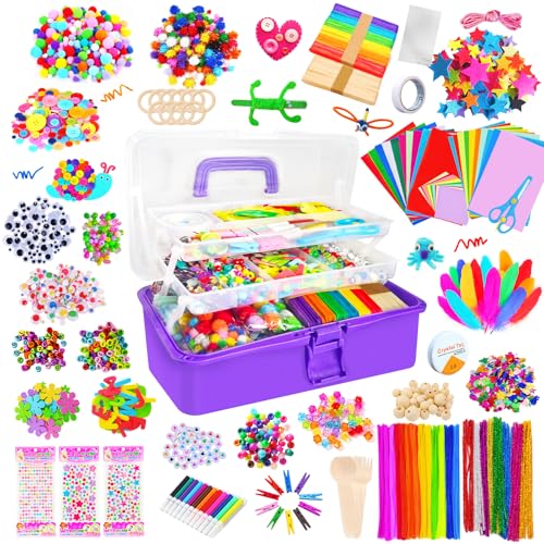 Itopstar 3000+ Kids Arts and Crafts Supplies for Kids Girls Ultimate Crafting Supply Set in Portable 3 Layered Plastic Art Box All in One for Craft DIY Art Supplies Crafts for Girls 8-12