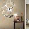 IVQAPP Wall Clocks Modern Minimalist Creative Mirror Wall Clock Square Mirror Clock 3D Stereo Acrylic Living Room Bedroom Wall Decoration Clock (Color : Silver) (Silver)