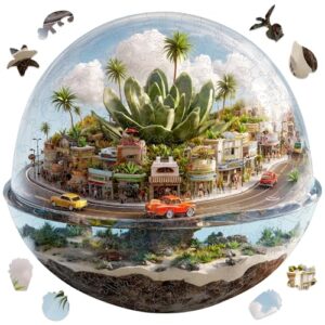 Ixfyloop Wooden Puzzle 184Pcs Succulent World Jigsaw Decor Gift 11.2x10.6in