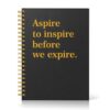 IYKQTRE Aspire to Inspire A5 Black Gold Spiral Lined Notebook for Students