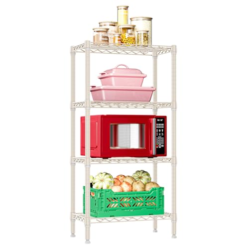IZEUK 4 Tier Steel Storage Shelves, Heavy Duty Metal Shelf Wire Shelving Rack for Pantry, Kitchen, Living Room, or Bathroom Organization (11.8" D x 23.6" W x 47.5" H, 1000LBS, Light Tan)