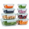 JACCOOTHALIA 8 Pack Glass Meal Prep Containers with Lids, Glass Food Storage Containers with Airtight Vent Hole Lids, Lunch Containers Sets with lids Glass, Microwave Oven Freezer Dishwasher Safe