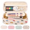 JAESITETER Big Capacity Pencil case,Soft Corduroy Pencil Bag,Cute Pen Case with Handle,5 Compartments, Wide Opening Pen Pouch Organizer for Teen Girls Women (Colorful Car)