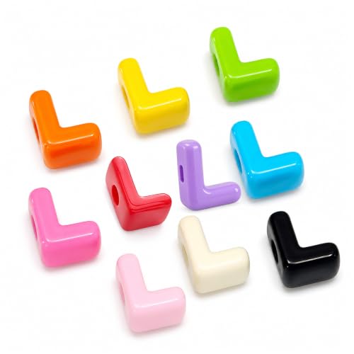 JAEZVIO Letter Beads, 10 Pcs Bubble Letter Beads, Chunky Large Letter Bead with 6mm Hole, Acrylic Alphabet Beads for Keychains, Paracord and Bracelets(Mixed-Color, Letter L, 10)
