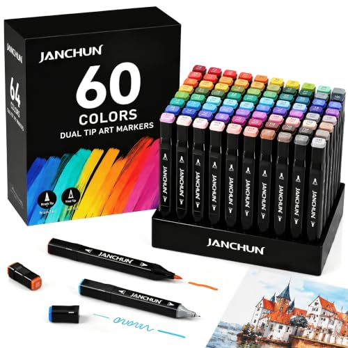 JANCHUN 60 Colors Dual Tip Alcohol Art Markers with Storage Case