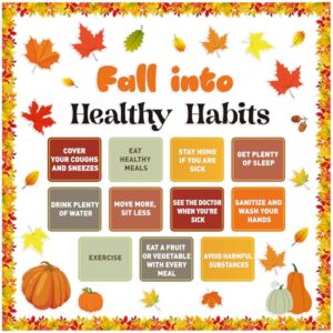 Janlaugh 64 Pcs Fall into Healthy Habits Bulletin Board Decorations Set
