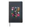 Japanese Black Anime Cat Flowers Floral Summer Spring Fall Hardcover Journal, Black
