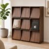 Japovker 9 Cube Storage Organizer with Flip Doors, Walnut Display Bookcase