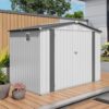 Jaxenor 8x6 FT Outdoor Storage Shed with Windows, Metal Sheds & Outdoor Storage with Lockable Door and 4 Vents, Outside Storage Shed Waterproof for Backyard, Patio, White+Gray