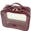 JAZD Clear Makeup Bag Toiletry Bag for Women Cosmetic Case Large Capacity Travel Make Up Bag Organizer Transparent Storage Compartment TSA Approved (GLAZED BURGUNDY)