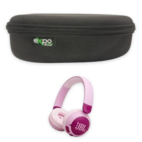 JBL Junior 320BT - Wireless on-Ear Kids Headphones Safe with Customizable Volume & Playtime and 50Hr Battery Life (Purple) with Expo Gear Over-Ear Weather-Resistant Protective Hard-Shell