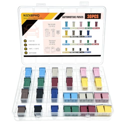 JCASE & LP (Low Profile) JCASE Car Fuse Assortment Kit 30 PCS Commercial Cartridge Fuse Assortment 20A 25A 30A 40A 50A 60A 70A 80A 100A. Fits Most: Nissan, Toyota, Chrysler, Dodge, Chevy, GM, and Ford